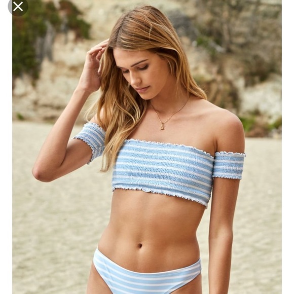 smocked off the shoulder bikini top